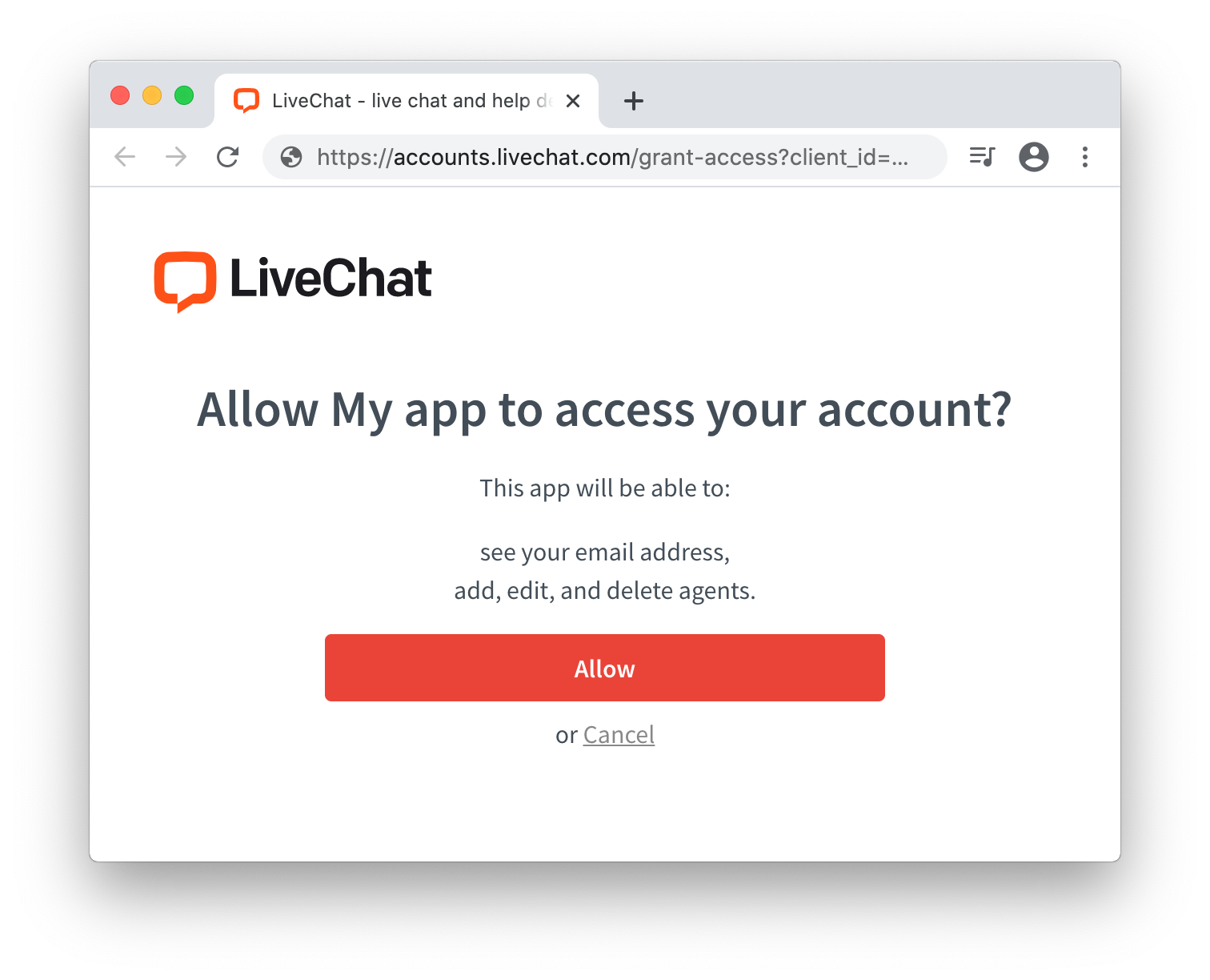 Grant access to LiveChat app