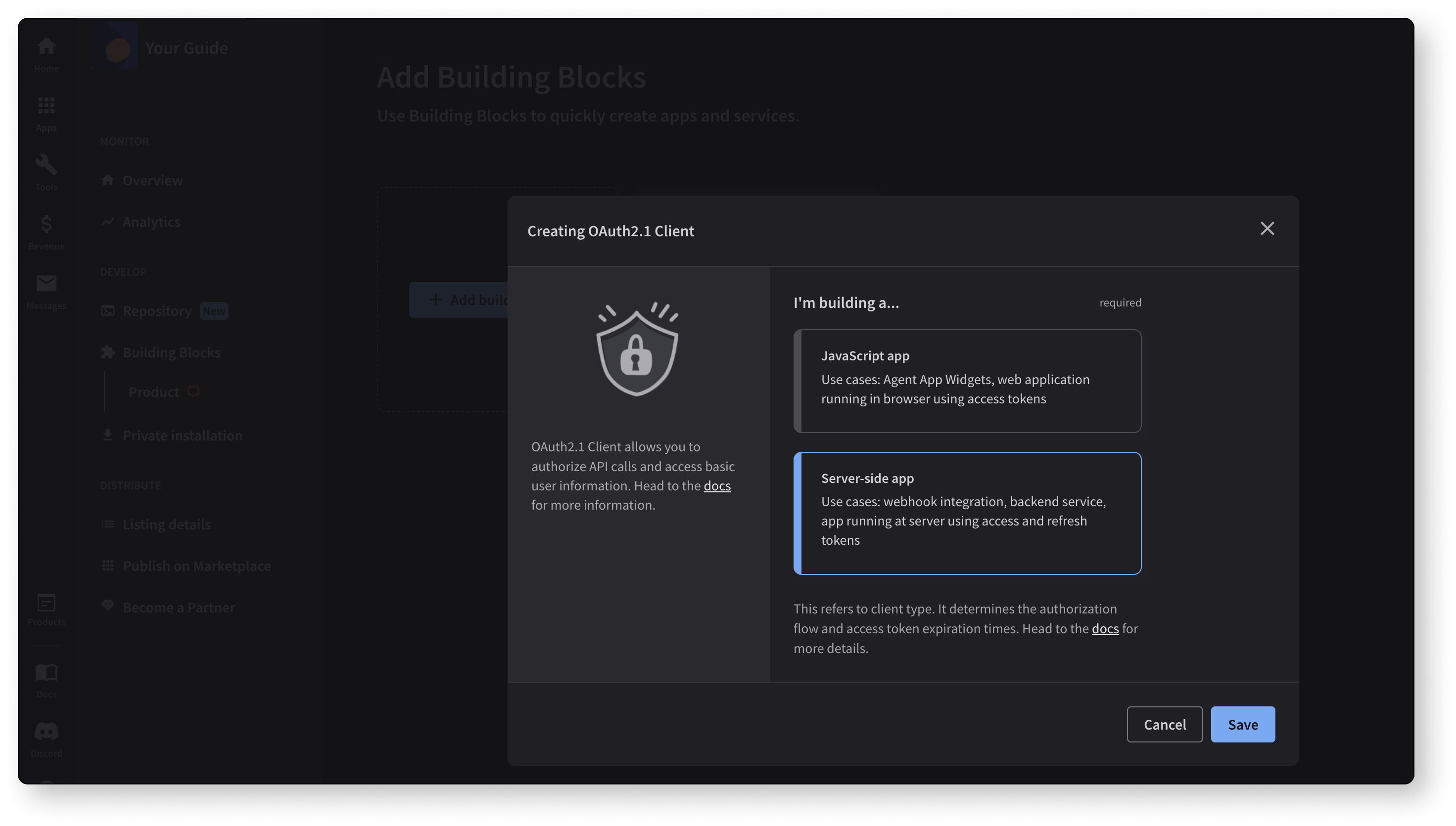 Create new server-side Authorization block