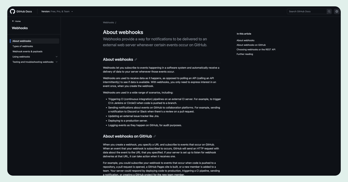 GitHub webhooks website