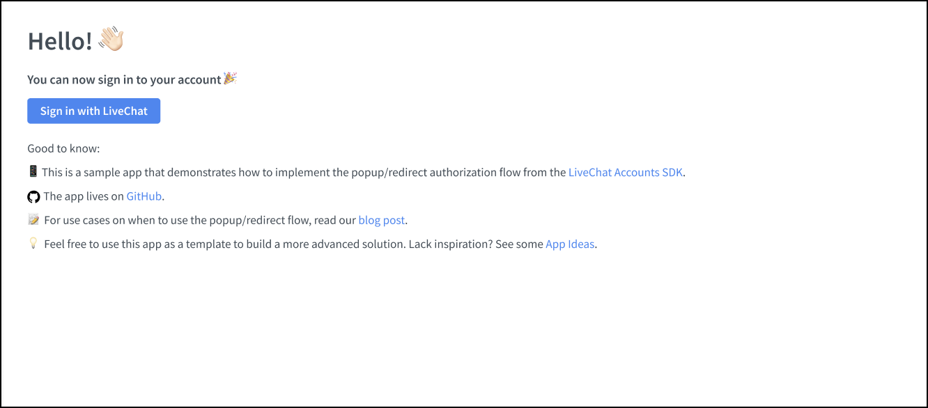 Sample app authorization live chat