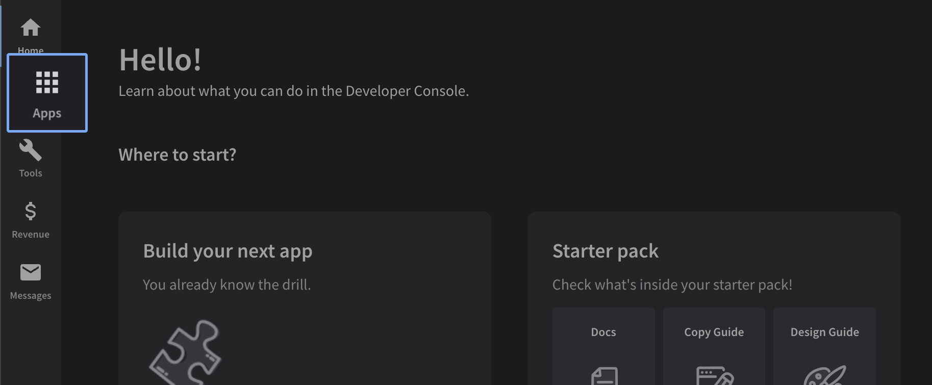 Log into your Developer Console and go to Apps
