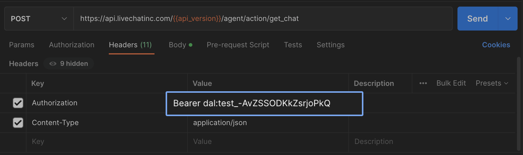 Paste access token to Postman's Authorization section