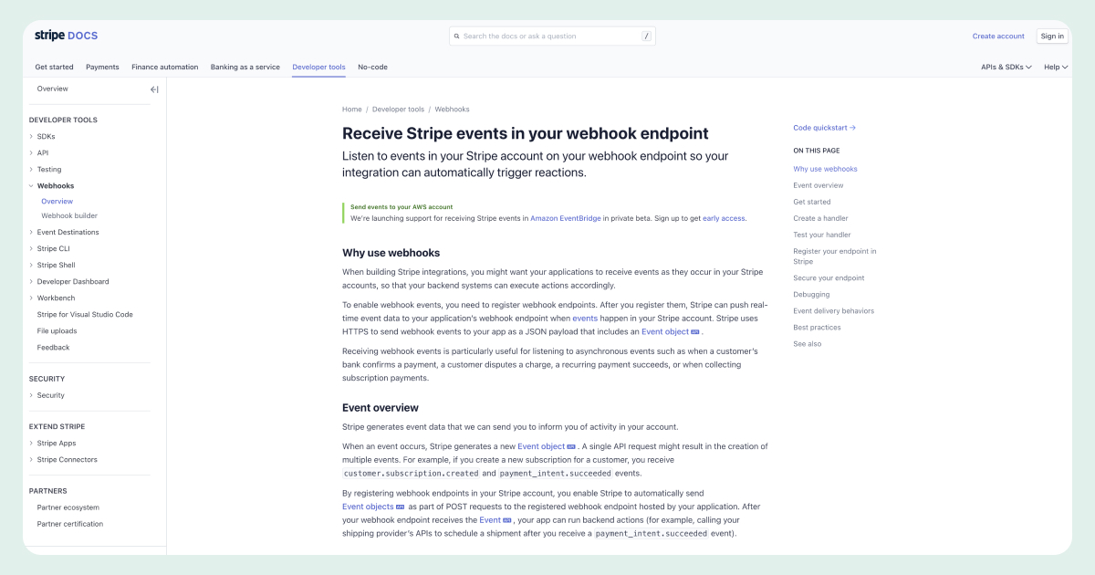 Stripe webhooks website