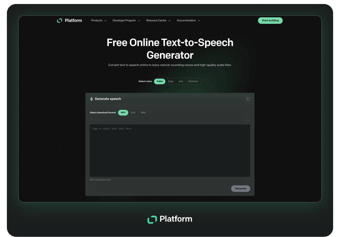 Text Platform text to speech website