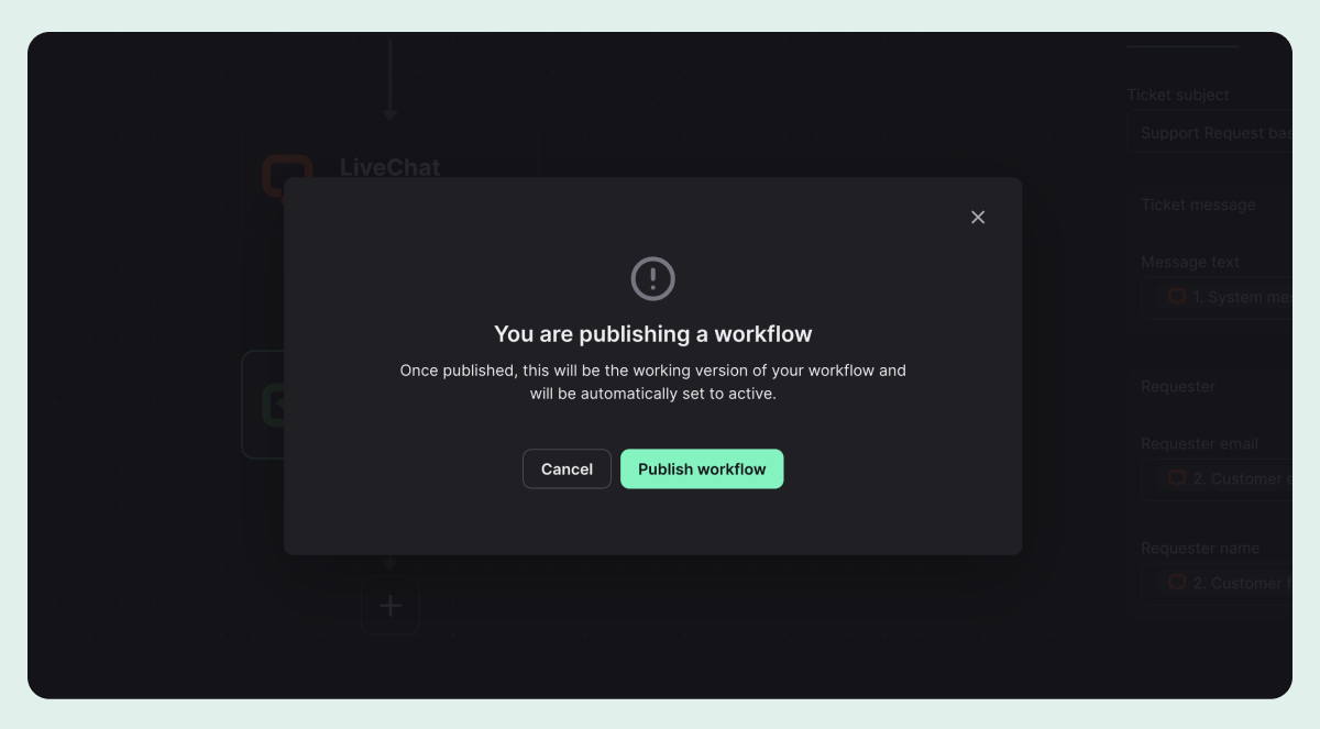 Workflows publishing modal